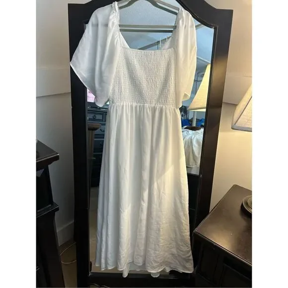 NEW Short Sleeve Bow Tie V Neck Ruffle Midi Flowy Dress L - Picture 5 of 7